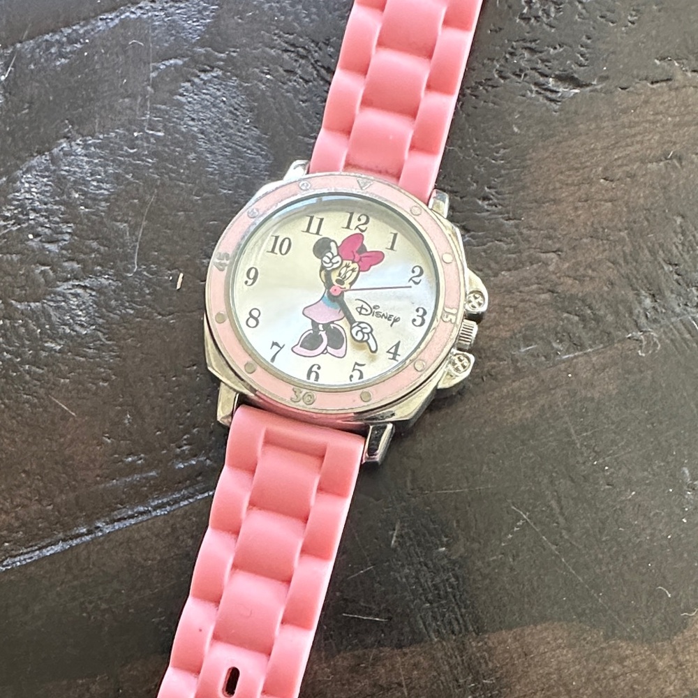 Disney Minnie Mouse Pink and Silver Silicone Strap Watch